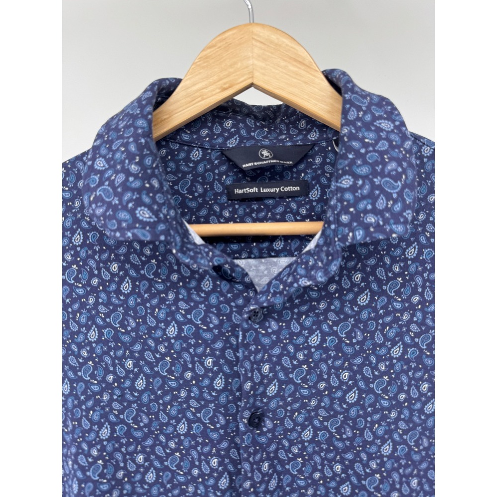 Hart Schaffner Marx Button Down Shirt Mens Large Navy Paisley Lux cotton